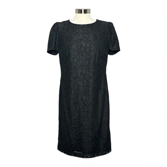LAUREN RALPH LAUREN BLACK LACE PUFF SHORT SLEEVE COCKTAIL MIDI DRESS **NWT** - Picture 3 of 15